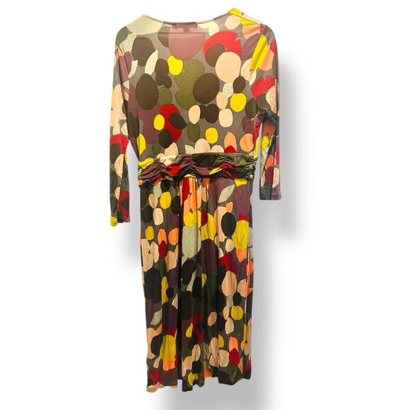 Boden Circle Print Womens Dress Sz 12 Ruched Waist 3/4 Sleeve Retro Mod Boho Art - Picture 13 of 14